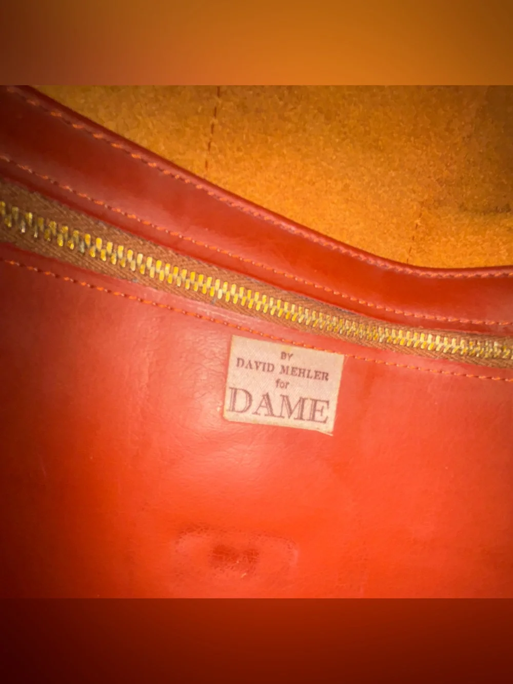 Vintage David Mehler for DAME Snakeskin Leather Orange Envelope Clutch